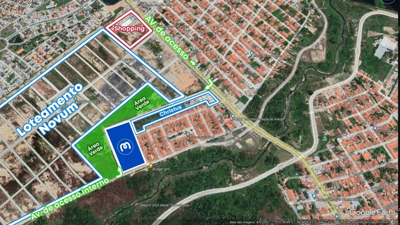 Mapa aéreo com a localização do projeto Multiverso