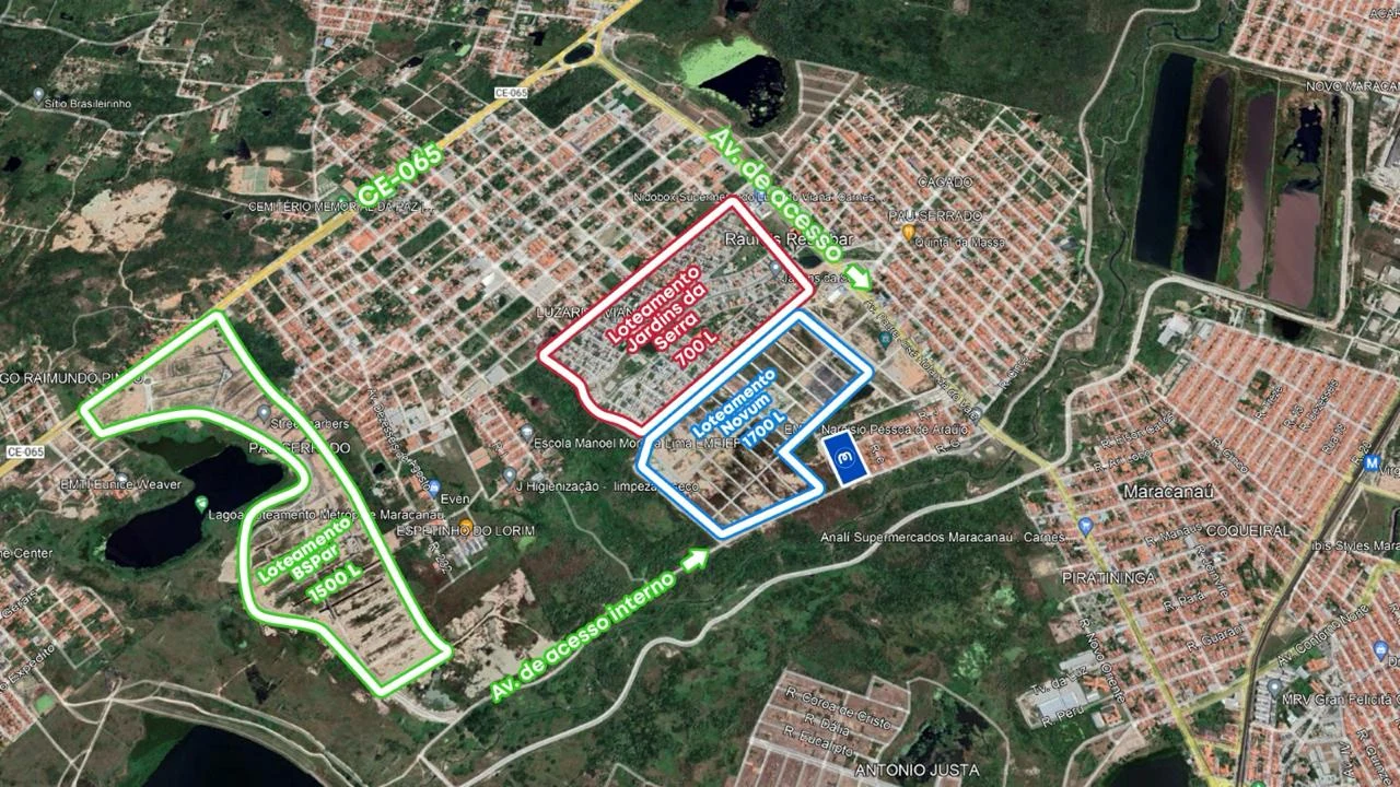 Mapa aéreo do entorno e da área do projeto Multiverso